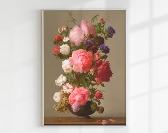 Rachel Ruysch style floral painting, Bouquet of Flowers, Floral Still Life, photorealistic