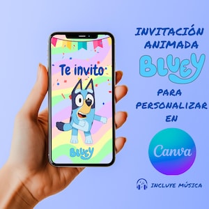 Invitación en video de Bluey | invitación animada |  invitación de cumpleaños en video para personalizar en Canva