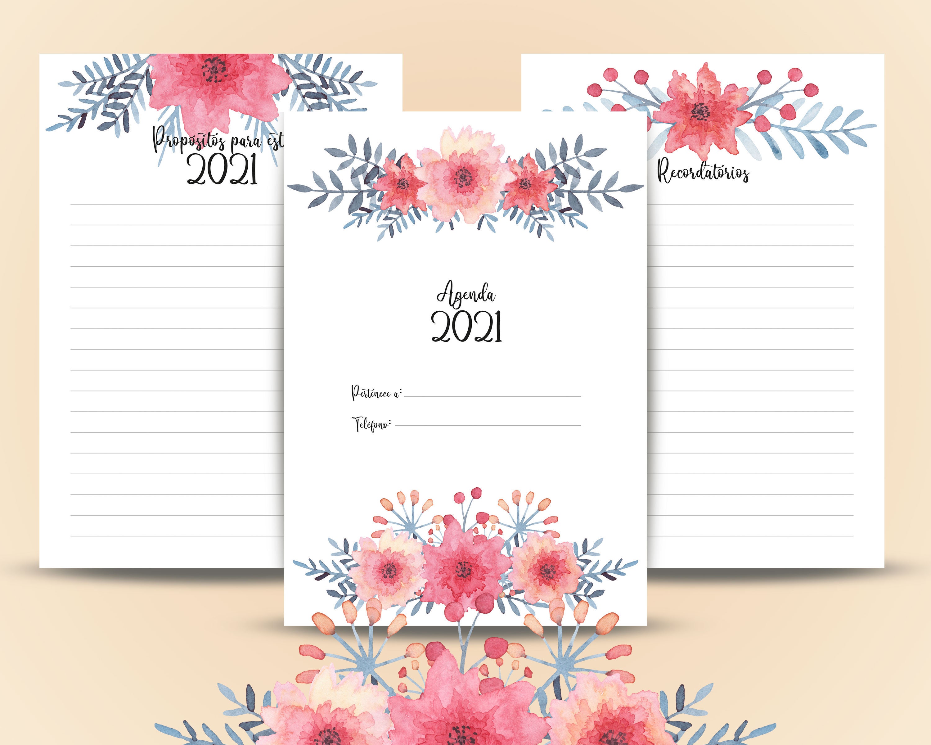 Agenda In Spanish With Floral Design 2021 Printable In Two Etsy