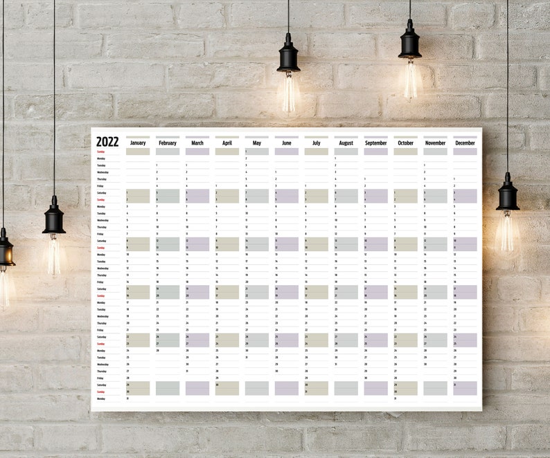 Horizontal Year Wall Planner 2021 2022 2023 2024 & 2025. Etsy