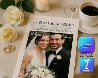 Hochzeit Zeitung Programm Vorlage | Bearbeitbares Canva Design