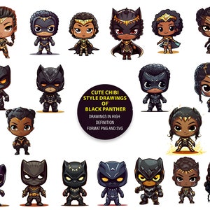 Lindo estilo chibi de Pantera Negra / Para calcomanías imprimibles, camisetas, etc. / Formato PNG y SVG / Para uso comercial