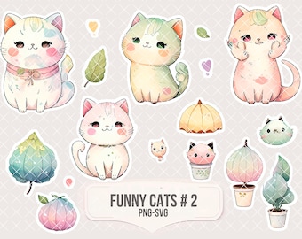 Kawaii Cat Clipart Set | Funny Kitten Doodle Stickers (PNG, SVG)