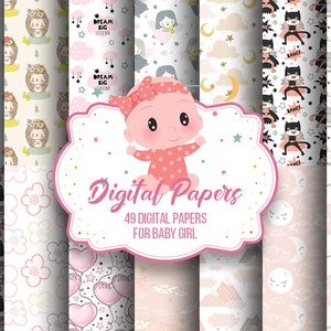 58 digital papers for baby girls | Scrapbook | High resolution JPG format