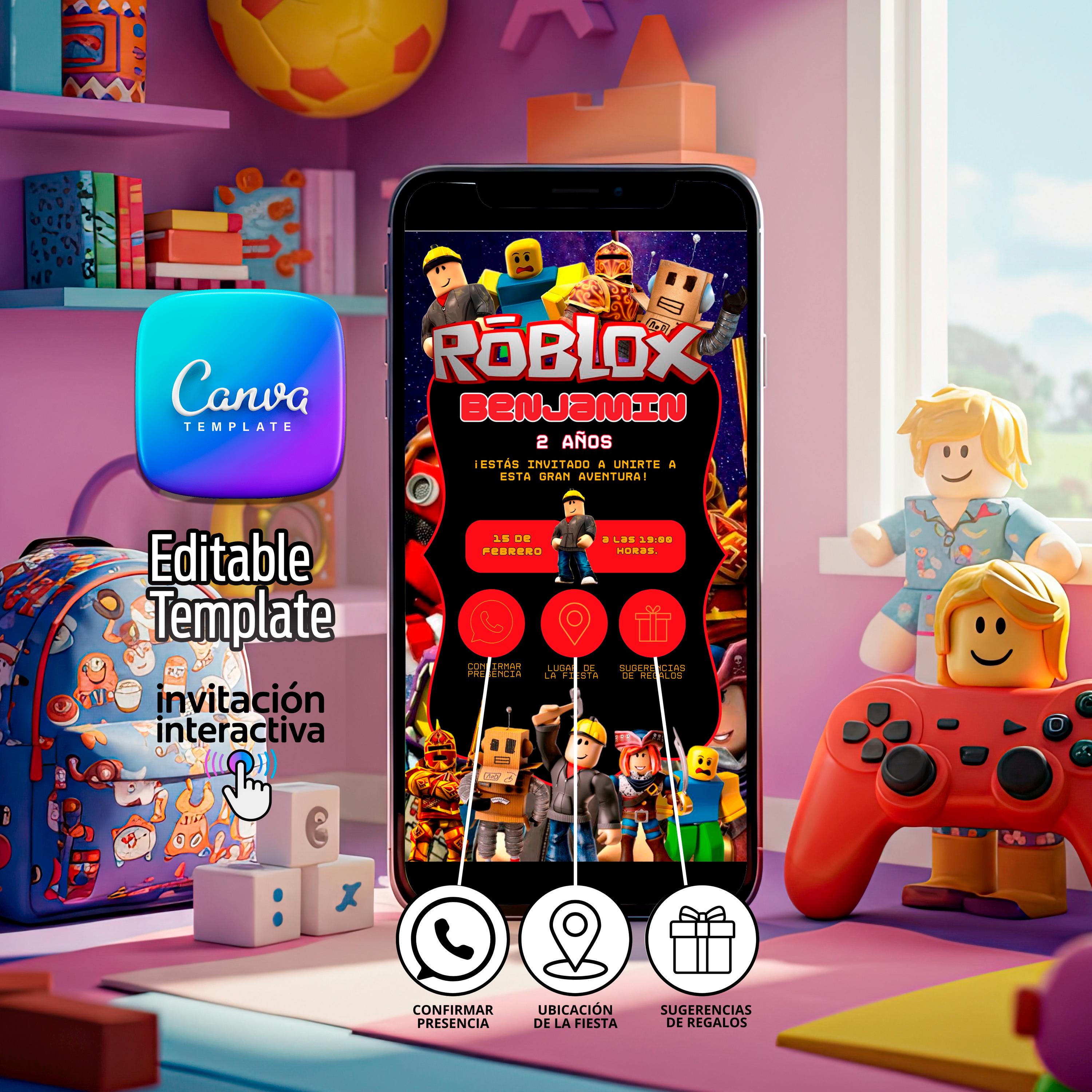 Roblox Birthday Invitation – Interactive Canva Template, Digital ...