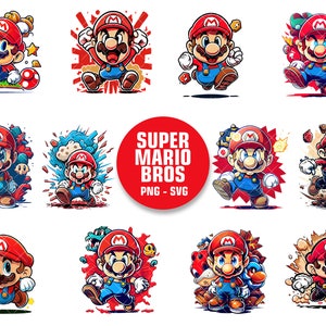 Super Mario Bros | Niedliche Super Mario Clipart Kawaii für Printable Stickers, T-shirt, etc. | PNG- und SVG-Format | Für den kommerziellen Gebrauch