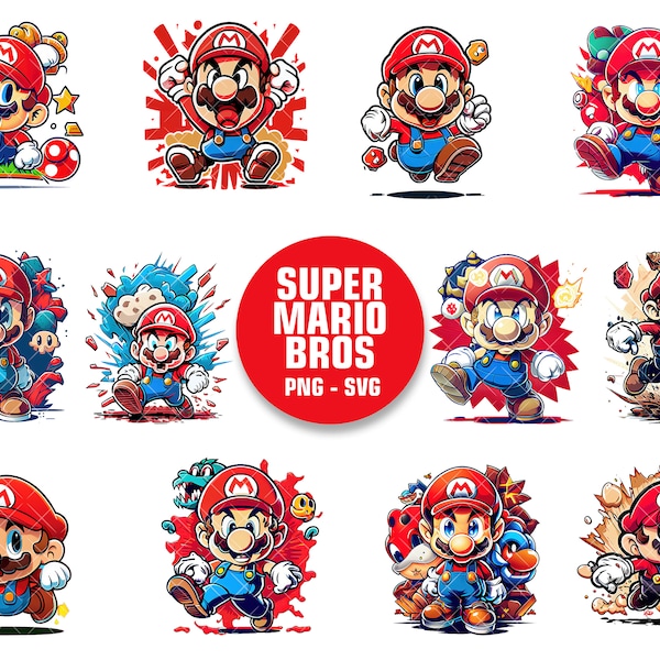 Super Mario Bros | Cute Super Mario Clipart Kawaii for Printable Stickers, t shirt, etc. | PNG and SVG format | For commercial use