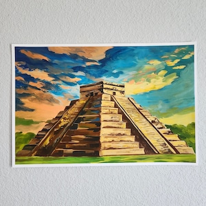 Stampa artistica messicana 12x18 pollici - Tempio di Kukulcan