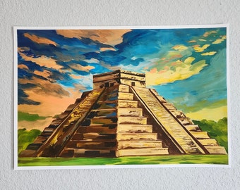 Mexican Art Print 12x18 inches - Temple of Kukulcan