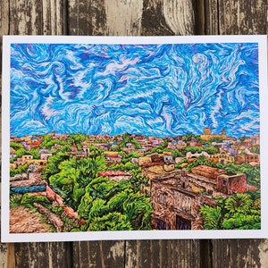 Mexican Art Print – San Miguel de Allende Guanajuato, Mexico Print, handpainted then printed - UNFRAMED