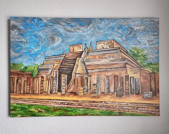 Chichen Itza Painting: Temple of Warriors, Mexico Acrylic Art