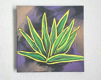 Aloe Vera Painting, Vibrant Botanical Art, 12x12 Acrylic Canvas