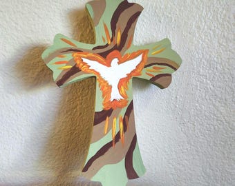 Croix murale peinte 8 x 5 pouces | Décoration murale chrétienne | Cadeau religieux