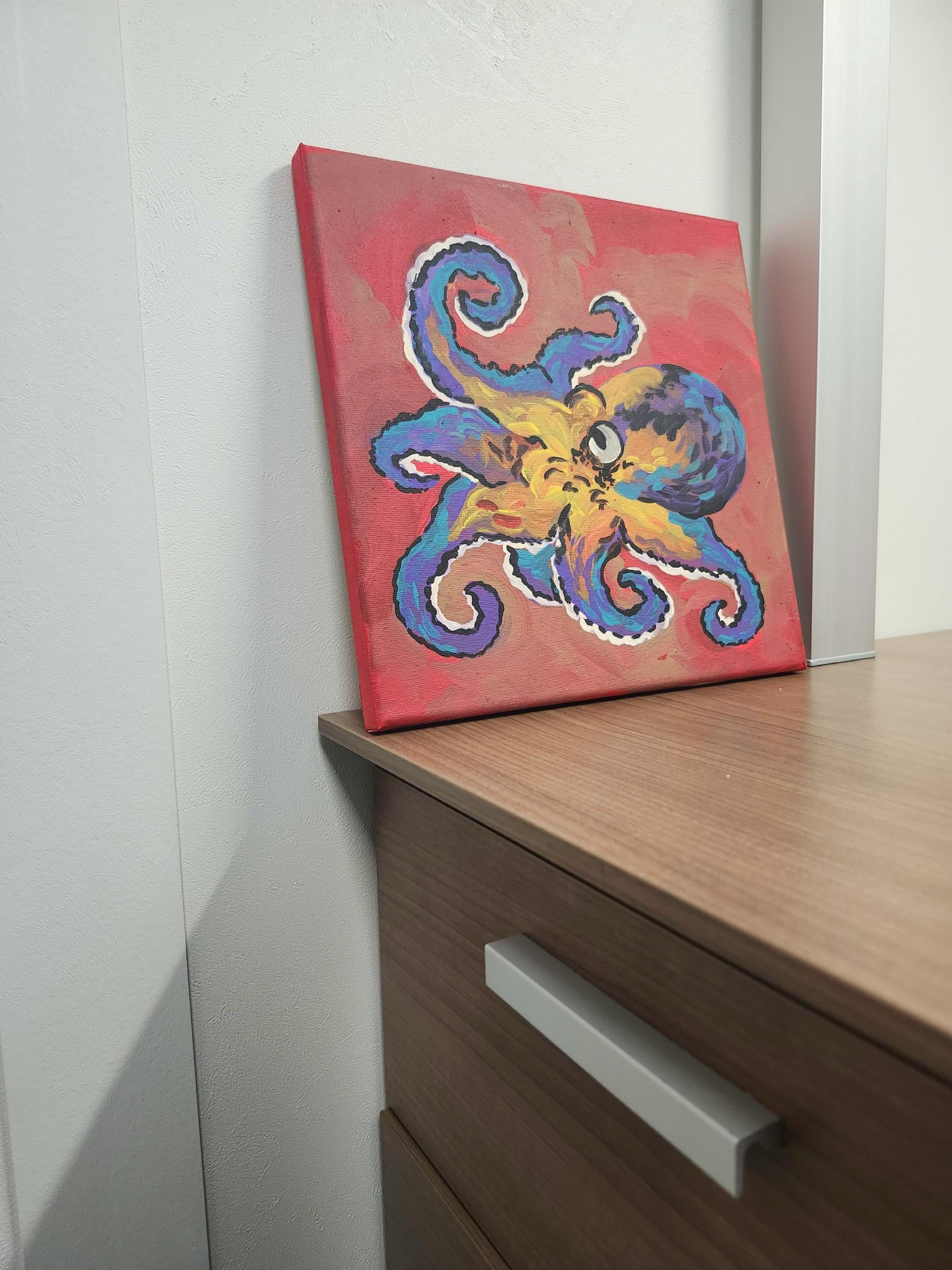 タコの絵画 10 x 10 インチ、キャンバスにアクリル - Etsy 日本