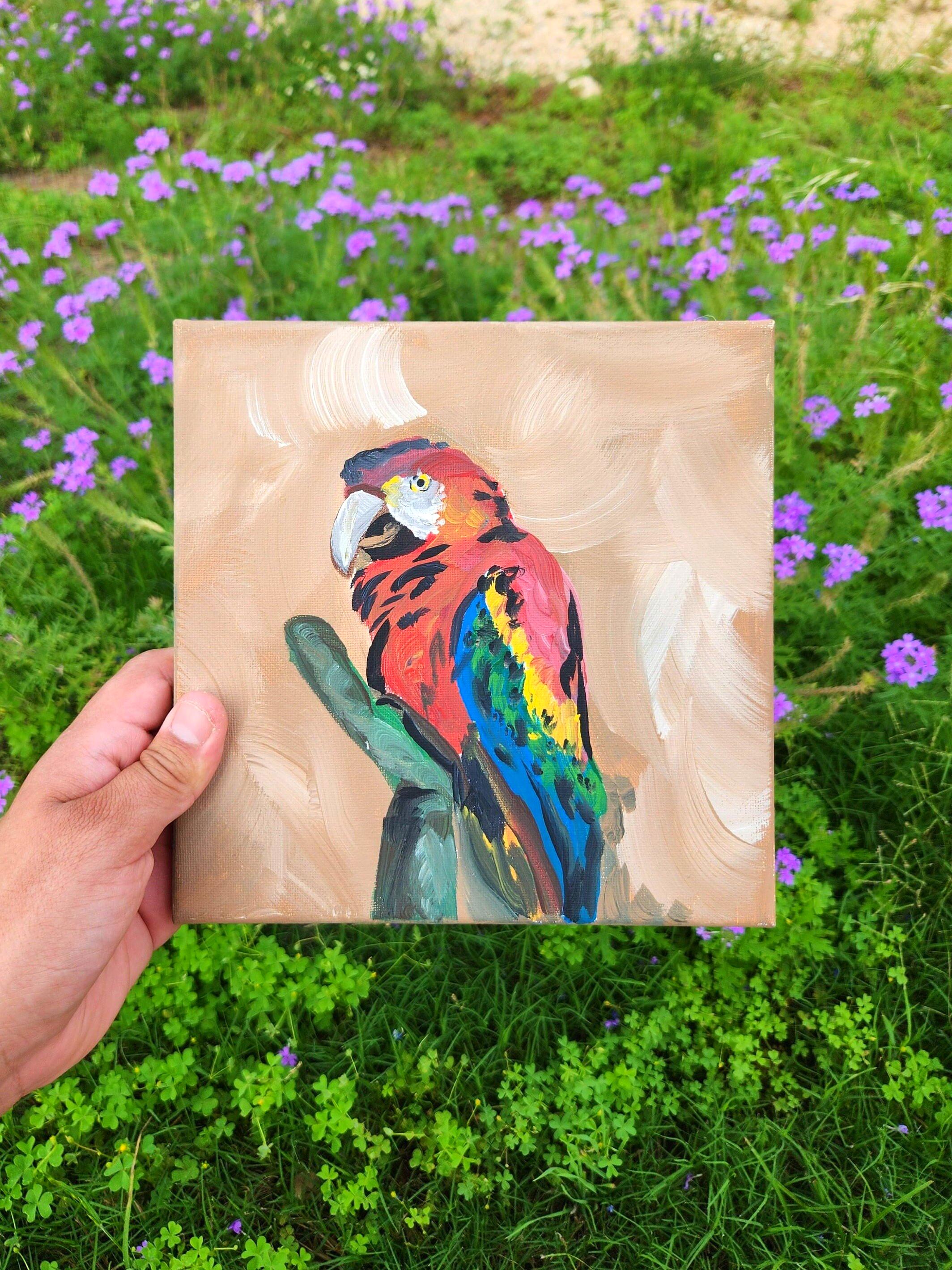 オウムの絵画：アクリル鳥アート - 額入り動物壁飾り - Etsy 日本
