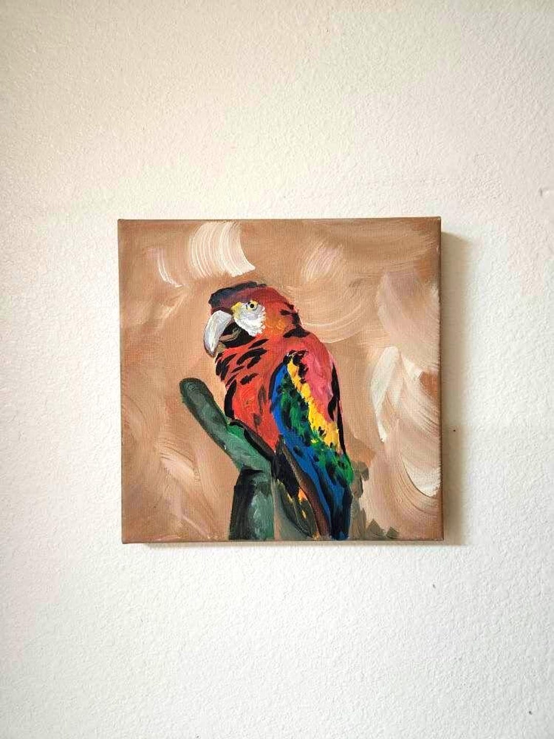鳥 原画 アクリル画 インテリアアート「オウム」 オウムの絵画：アクリル鳥アート - 額入り動物壁飾り - Etsy 日本