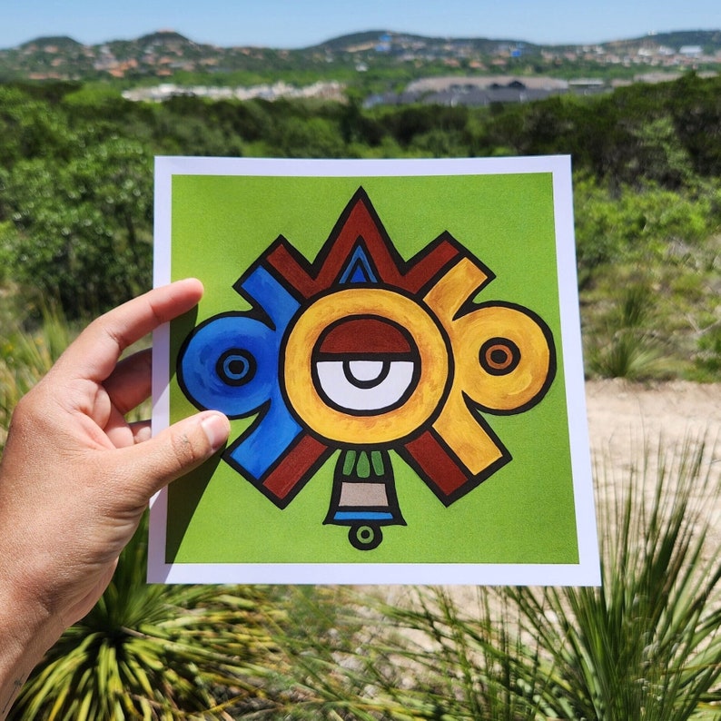 Aztec Ollin art print for Mexican wall decor.