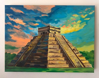Chichen Itza Painting 18x24 inches - Temple of Kukulcan