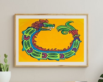 Mexican Wall Art Feathered Serpent Art Quetzalcoatl Print Mexican Wall Decor 12 x 18 inches