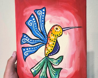 Målad Alebrije Kolibri 8 x 10 tum - Akryl på duk
