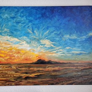 Oil on canvas landscape painting 24 x 20 inches - Texas Wall Art Colorful Skyline Art for Entryway