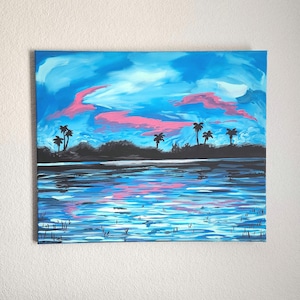 Landscape Acrylic on canvas painting 20 x 24 inches - Texas Wall Art, Gallery Art, Blue Landscape Art, Rio Grande River