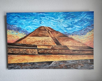 Mexican Landscape Painting Teotihucan Pyramid of the Sun Art Mexico Acrylic on Canvas Chicano Art