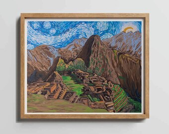 Machu Picchu Art Print - Latino Wall Decor, Peru Travel Poster, Andean Ancient Ruins Artwork