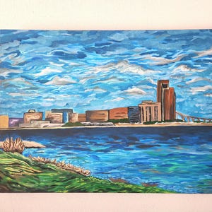 Fronleichnam Skyline Gemälde: Cole Park Blick, Acryl auf Leinwand (18x24)