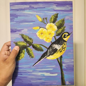 Yellow Bird Painting 9 x 12 inches - Acrylic on Canvas Board - Unframed