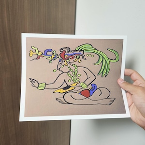 Handmade Aztec Maize God Art Print | Chicano Art | Mexican Folklore Wall Decor | Mesoamerican Mythology Print - UNFRAMED