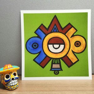 Collin symbol of movement. Aztec art print based on my painting of the Ollin