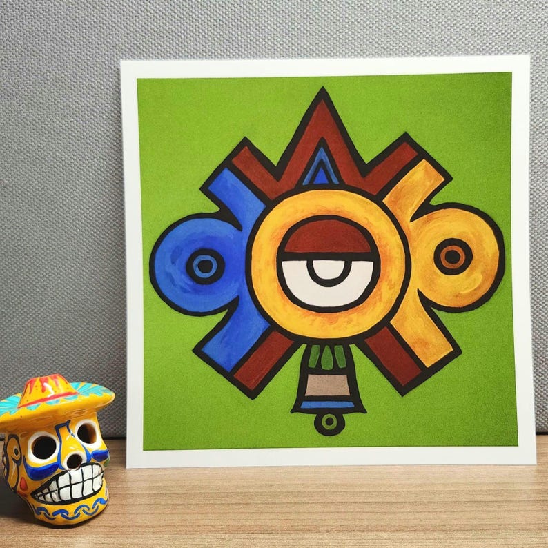 Collin symbol of movement. Aztec art print based on my painting of the Ollin