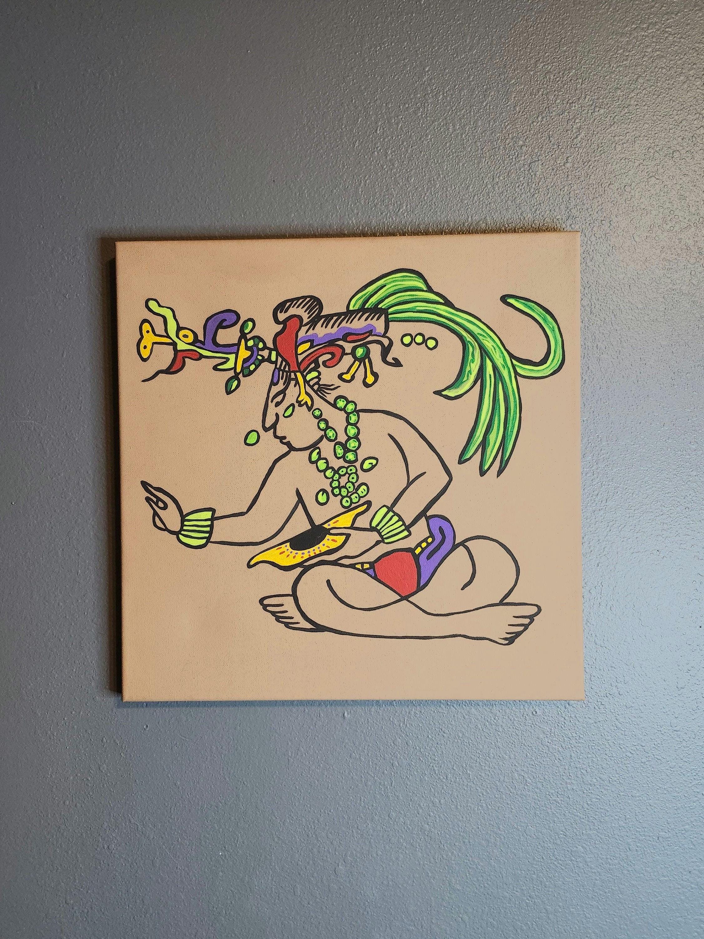 Aztec Maize God Painting Original 14 x 14 inches