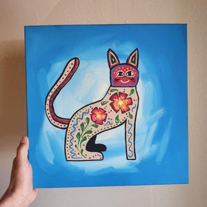 Original Alebrije Cat Painting 14 x 14 inches
