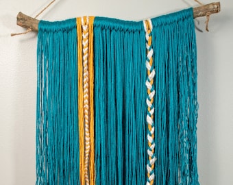 Yarn Wall Hanging Tapestry - teal, yellow, cream (MEDI)