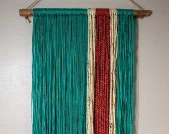 Yarn Tapestry Wall Hanging - turquoise, coral, cream (FLOAT)