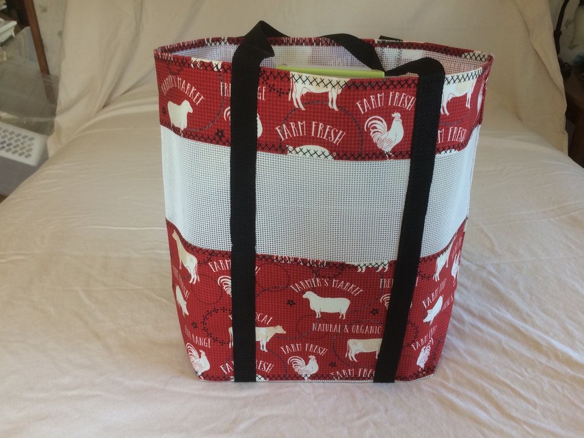 Vinyl mesh market bag with farm fresh fabric Etsy