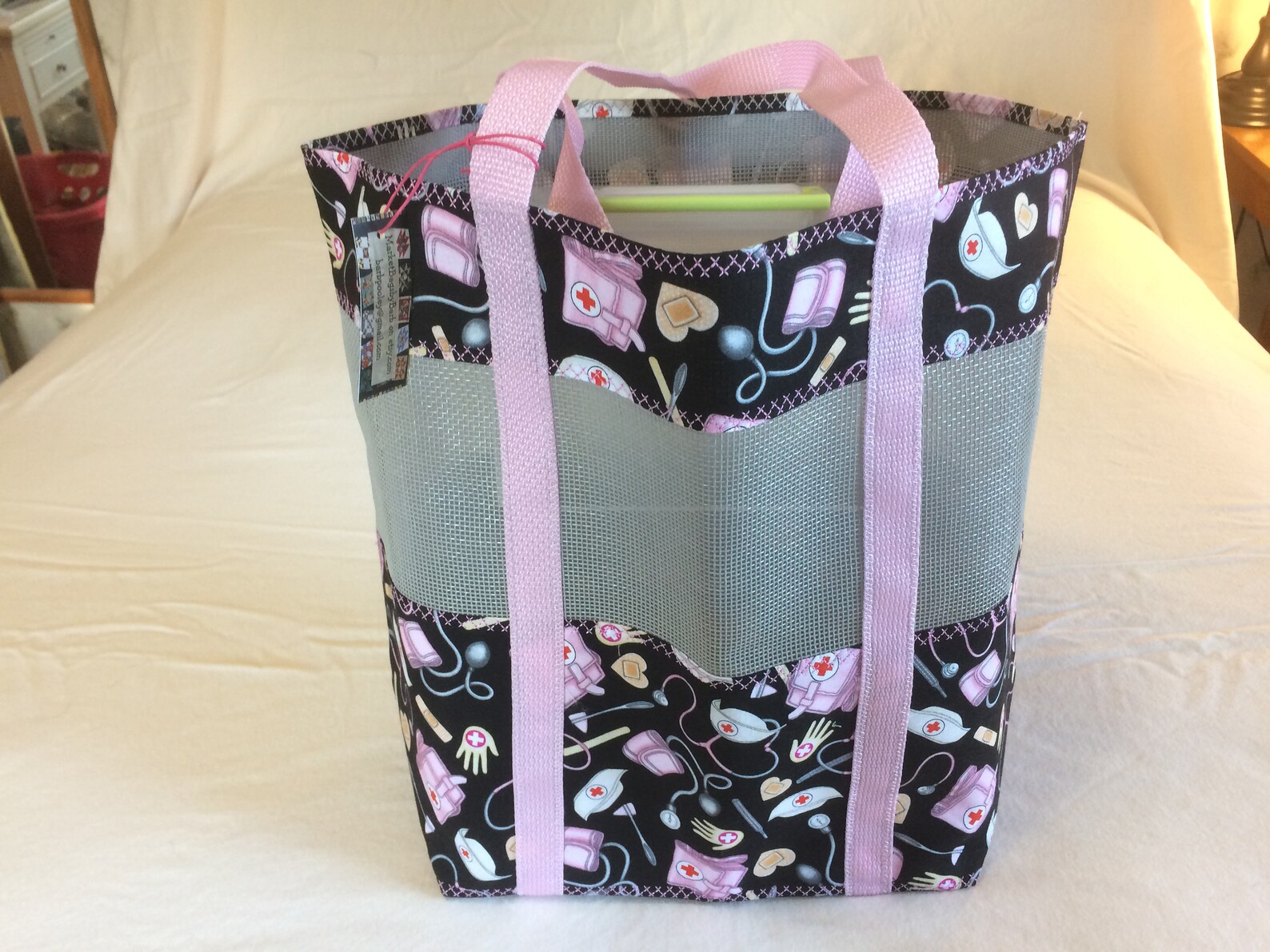 Vinyl mesh market bag with Nurse themed fabric Etsy
