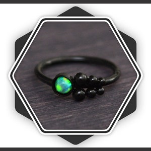 Black Tragus Earring Opal. Conch Piercing Surgical Steel. Cartilage Earring. Forward Helix Hoop 18G 16G 14G. Clicker Ring. Tragus Jewelry