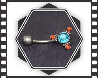 Navel Ring - Belly piercing jewelry with CZ stone, surgical steel belly bar