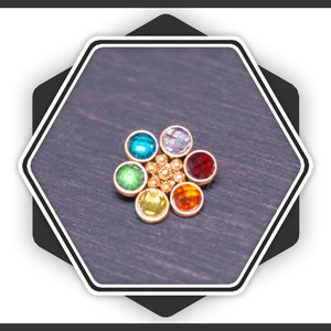 Rainbow Flower Dermal Piercing. Internally Threaded Dermal Top. Surgical Steel Dermal Anchor Top. Microdermal Top. Dermal Head. Body Jewelry