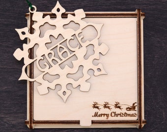 Custom Christmas Tree Ornaments - Christmas Decorations Handmade, Xmas Ornament, Wooden Snowflake, Personalized Christmas Gifts, Gift Box