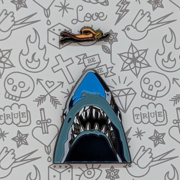 Jaws Midnight Swim Enamel Pin / Badge / Brooch Set