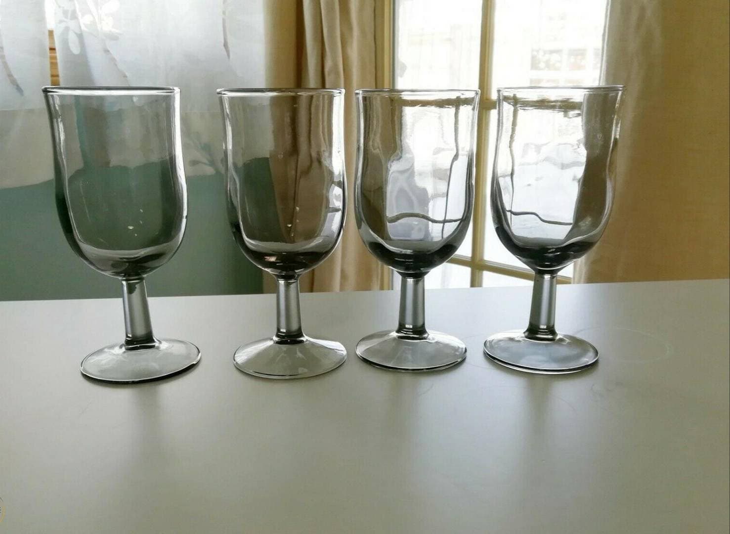 Gray Smoked Glass Stemware Set of Tulip wine glasses Swedish Modern Wine Glasses Free Priority Shipping in USA Gray Smoked Glass Stemware Set of Tulip wine glasses Swedish Modern Wine Glasses Free Priority Shipping in USA