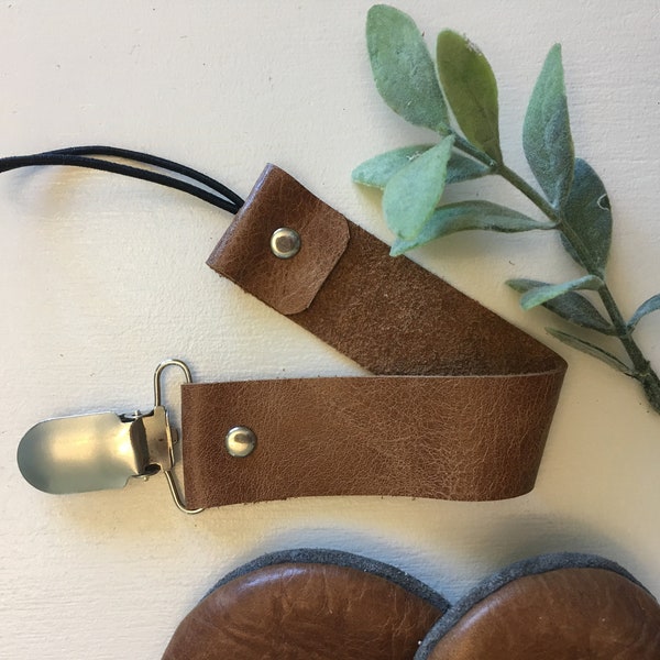 Clips Tan Leather Soother/Pacifier