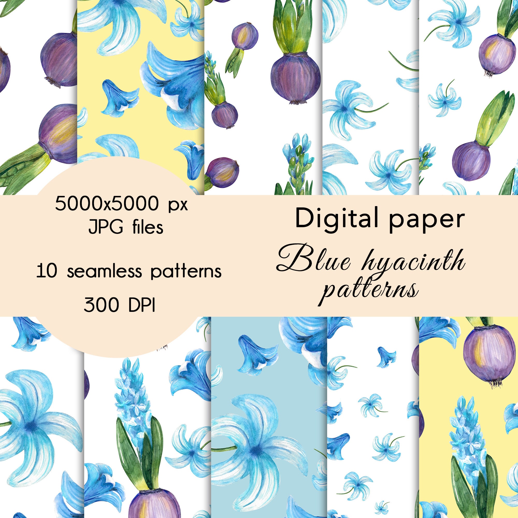 Hyacinth Blue Digital Paper Printable Paper Hyacinth Etsy