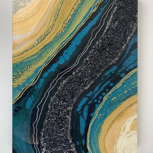 18&quot; x 24&quot; Geode Inspired Painting, resin geode art, original artwork, acrylic painting, crystal artwork, abstract painting, pour painting
