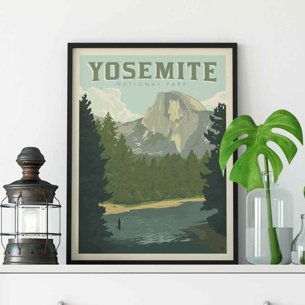Yosemite Half Dome de River National Park Travel Poster de Anderson Design Group / Half Dome Print / Yosemite Print (marco no incluido)