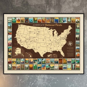 63 National Parks Map Travel Poster by Anderson Design Group | All National Park Map Print | 63 US National Parks Print (frame not included) image 1